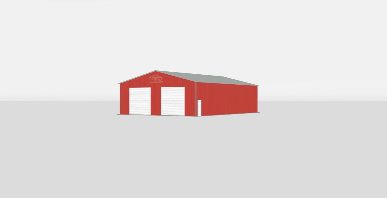 Starting design: Barn Red 40×60×14 metal building with two front roll-up doors