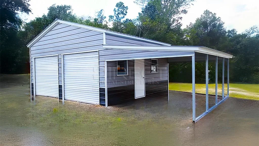 20x20 Two Car Side Entry Garage With Lean-To