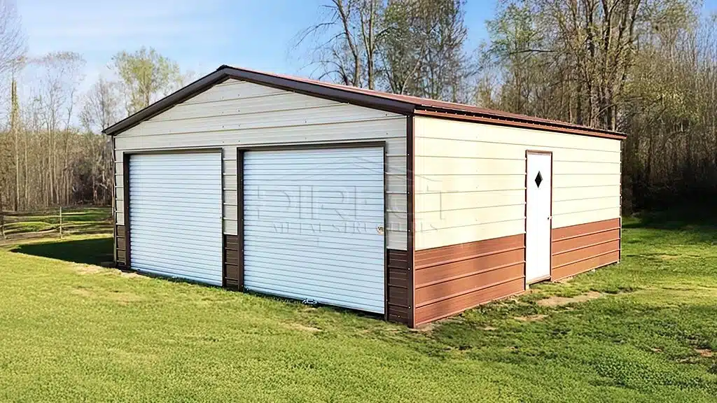 24x30 Two Car Fully Enclosed Metal Garage