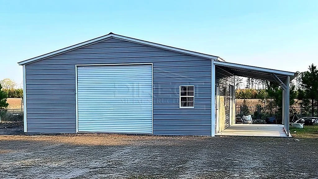 24x30 One Car Metal Garage With Lean-To