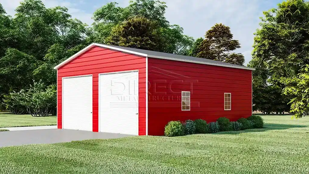 24x31 Vertical Roof Two Car Metal Garage