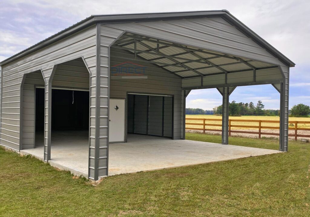 25x50 Utility Building With Two Car Garage Direct Metal Structures