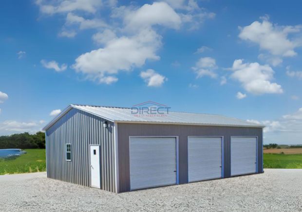 28x40x10 Side Entry Three Car Garage with Vertical Siding direct metal structures