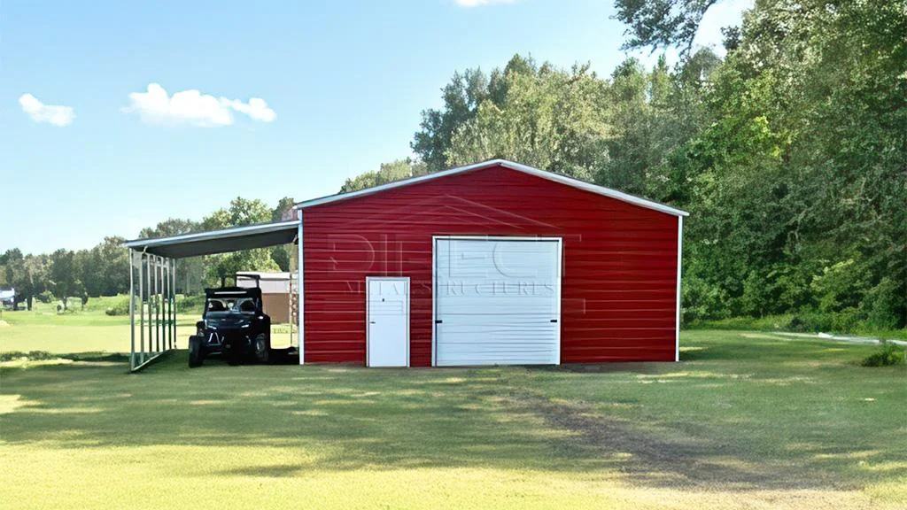 30x30 One Car Metal Garage With Lean-To